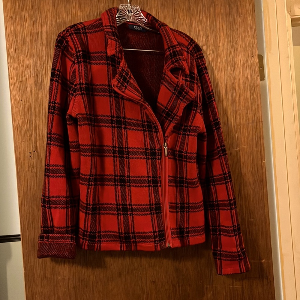 Chaps Plaid asymmetrical zippered sweater